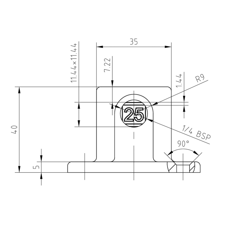 Eckige Fussplatte für quadratische Rohre, schwarz - 25 mm