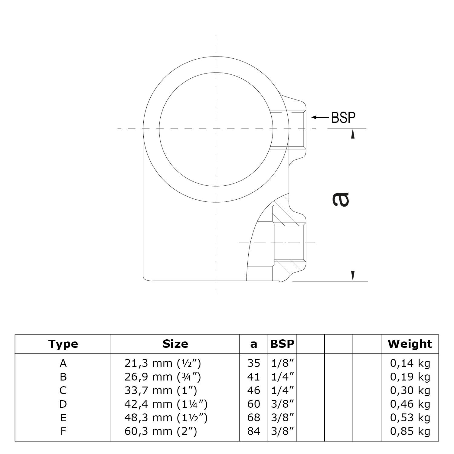 T-Stück kurz 48,3 mm (1½”)