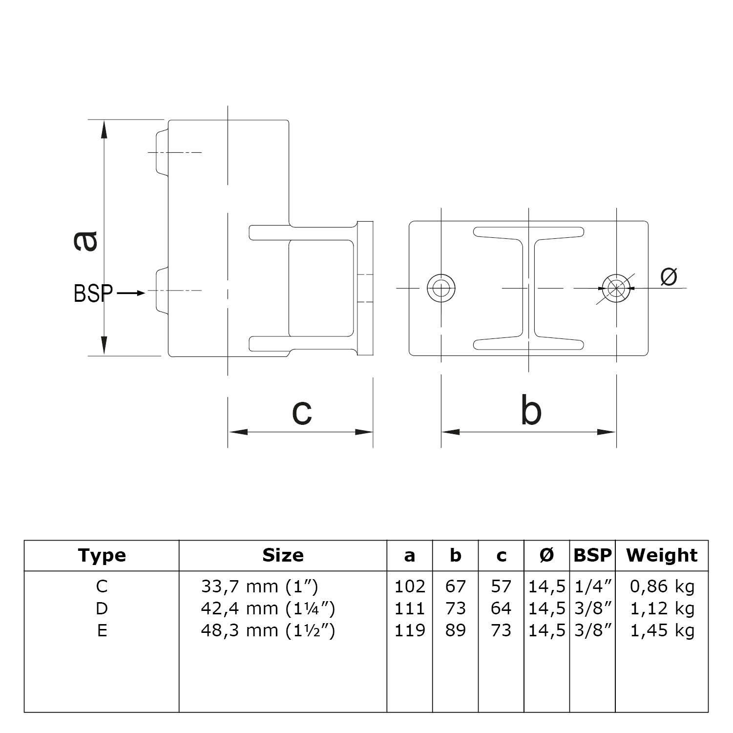 Wandhalter horizontal 33,7 mm (1”)