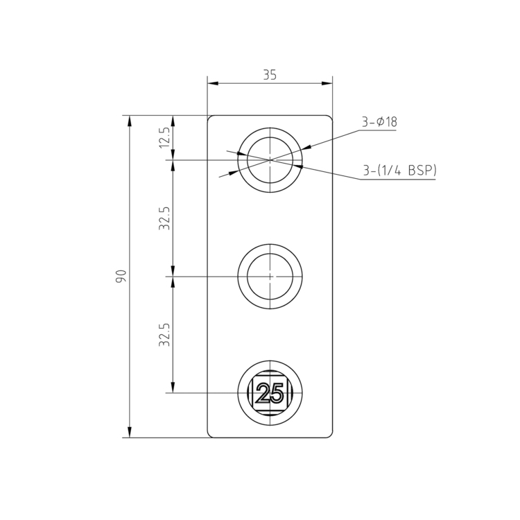 Kreuzstück, durchgehend  für quadratische Rohre, schwarz - 25 mm