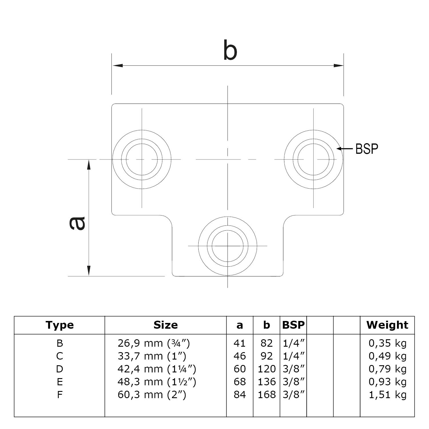 T-Stück, lang 48,3 mm (1½”)