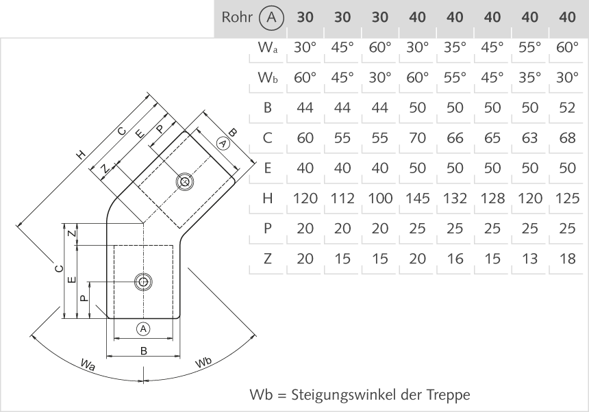 Winkelstück Aluminium 30 mm Wa 60°/Wb 30°/120°