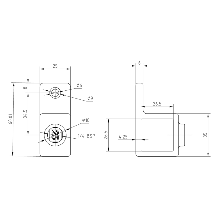 Rohrverbinder für Plattenbefestigung für quadratische Rohre, schwarz - 25 mm