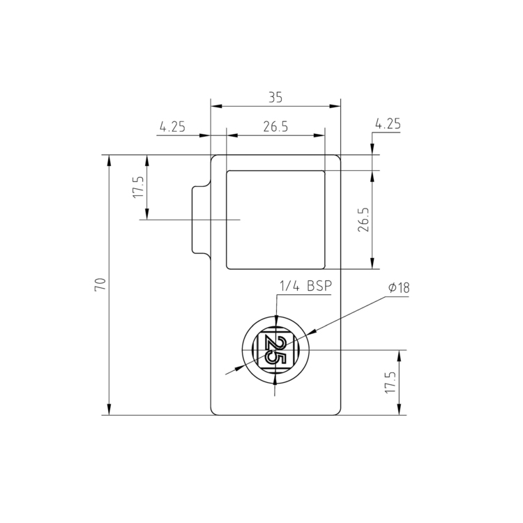 Kreuzstück, vorgesetzt, 90° für quadratische Rohre, schwarz - 25 mm