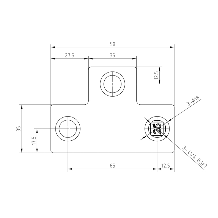 T-Stück, lang für quadratische Rohre, schwarz - 25 mm