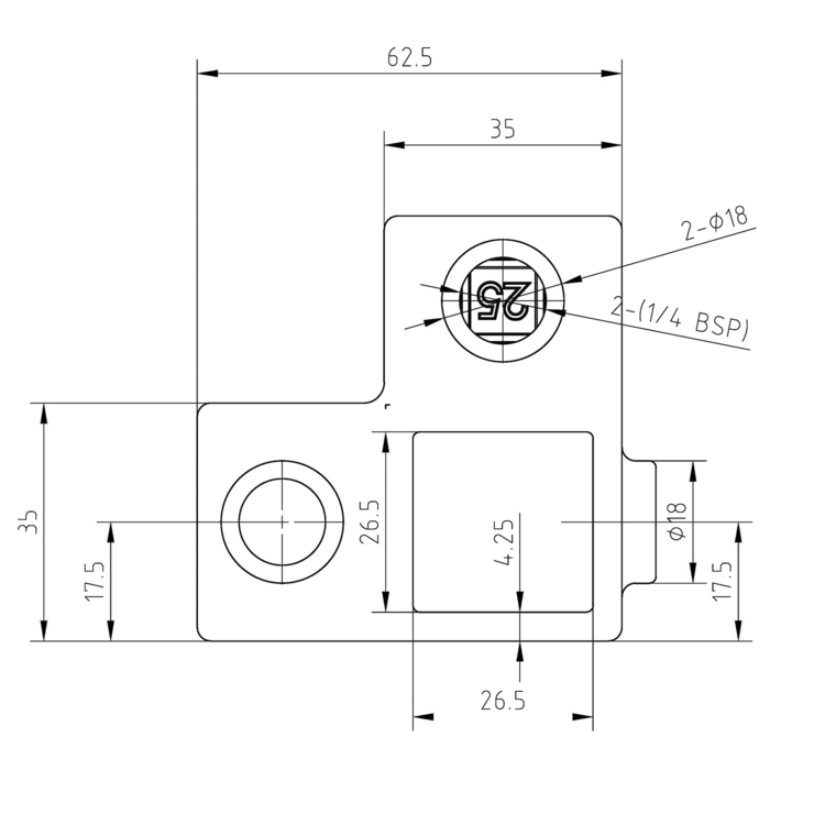 Eckstück durchlaufender Ständer für quadratische Rohre, schwarz - 25 mm